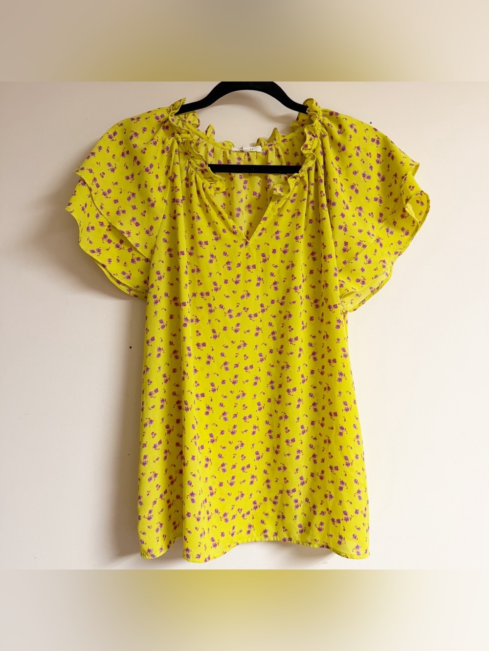 Anthropologie Pleione Yellow Floral Shirt Size Medium